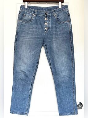 Brunello Cucinelli Monili Bead The Boyish Jean Tapered Hem Stretch Size 6 IT 42
